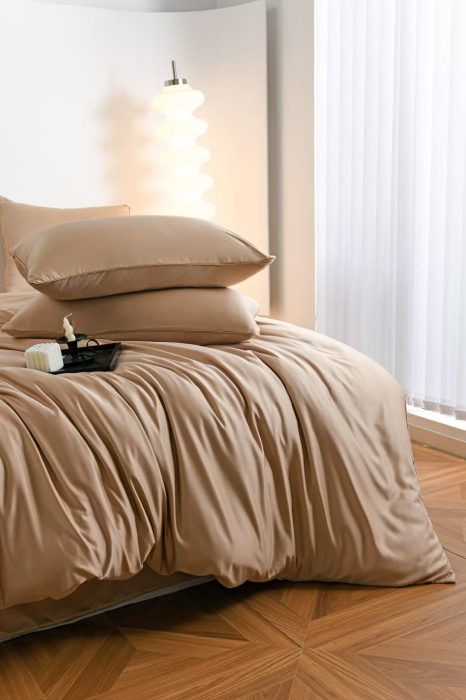 Lenjerie De Pat Premium Din Matase 6 Piese - Bej [9]