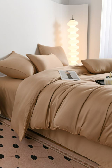 Lenjerie De Pat Premium Din Matase 6 Piese - Bej [4]