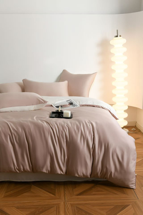 Lenjerie De Pat Premium Din Matase 6 Piese - Bej Si Crem [14]