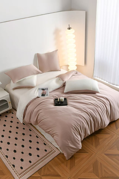 Lenjerie De Pat Premium Din Matase 6 Piese - Bej Si Crem [16]