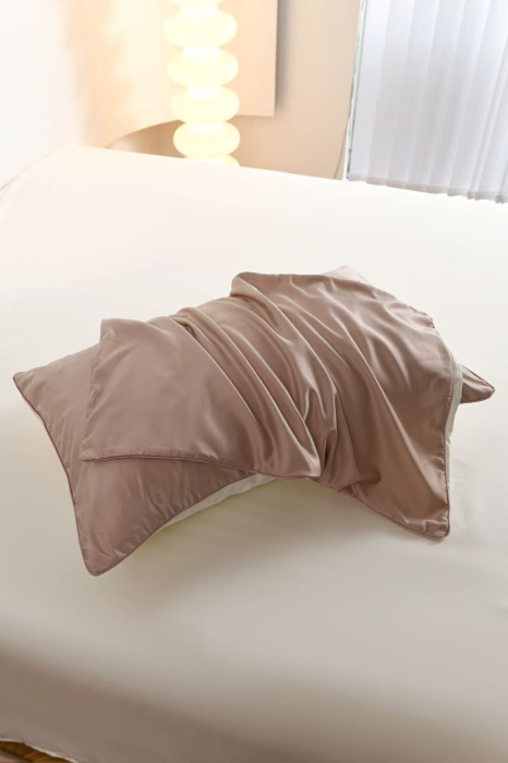 Lenjerie De Pat Premium Din Matase 6 Piese - Bej Si Crem [4]