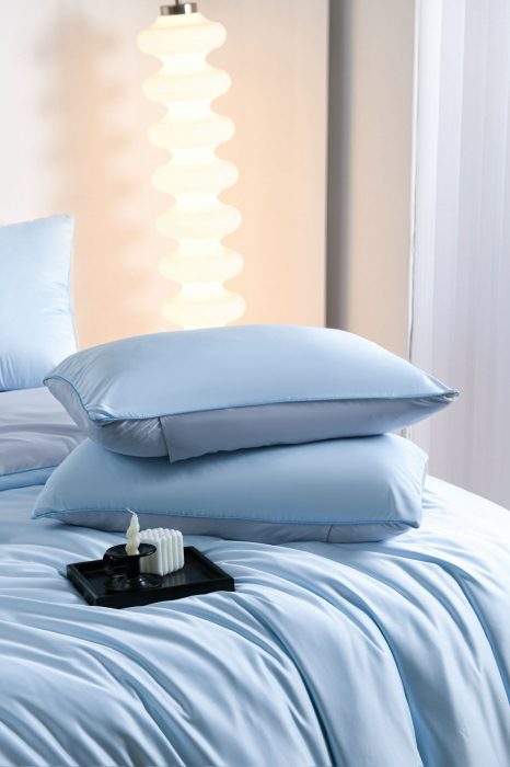 Lenjerie De Pat Premium Din Matase 6 Piese - Bleu [7]