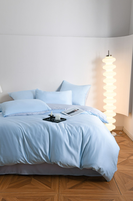 Lenjerie De Pat Premium Din Matase 6 Piese - Bleu [14]