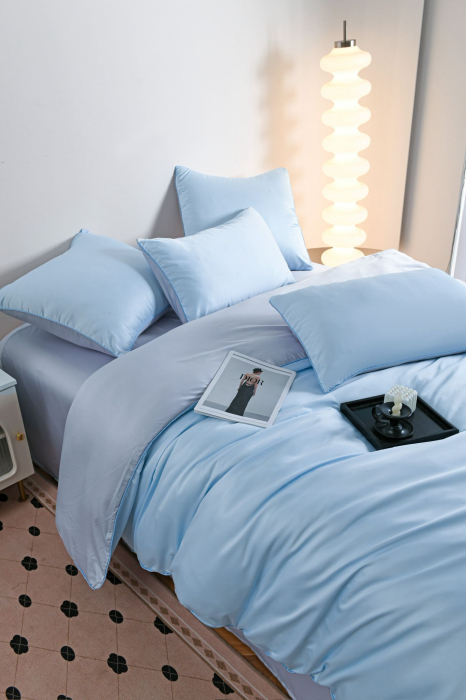 Lenjerie De Pat Premium Din Matase 6 Piese - Bleu [6]