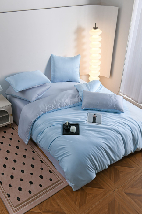 Lenjerie De Pat Premium Din Matase 6 Piese - Bleu [4]