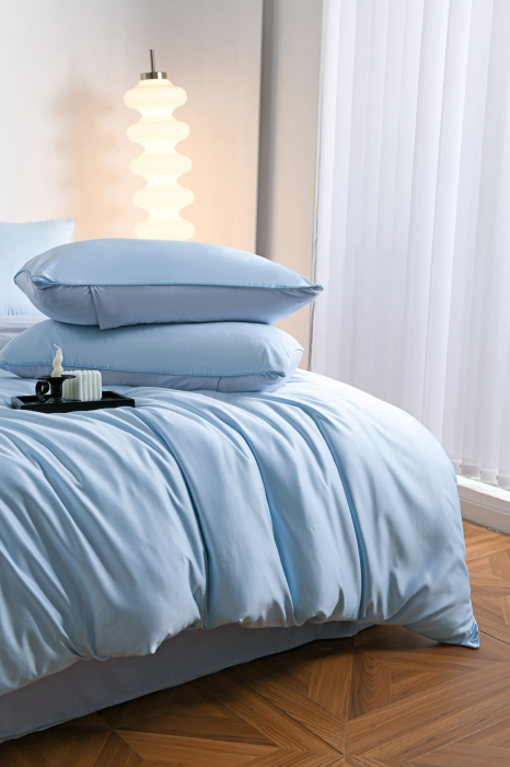 Lenjerie De Pat Premium Din Matase 6 Piese - Bleu [20]