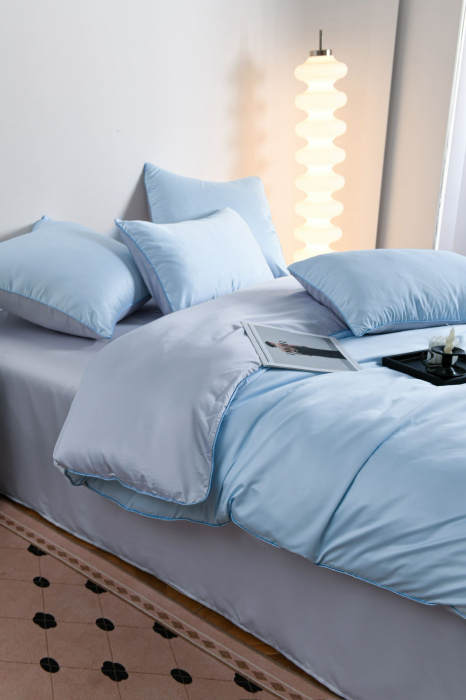 Lenjerie De Pat Premium Din Matase 6 Piese - Bleu [1]