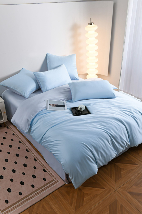 Lenjerie De Pat Premium Din Matase 6 Piese - Bleu [8]