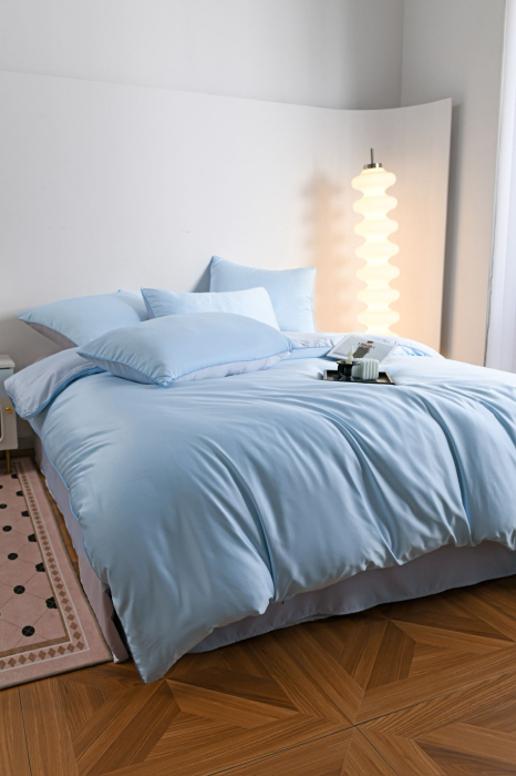 Lenjerie De Pat Premium Din Matase 6 Piese - Bleu [15]