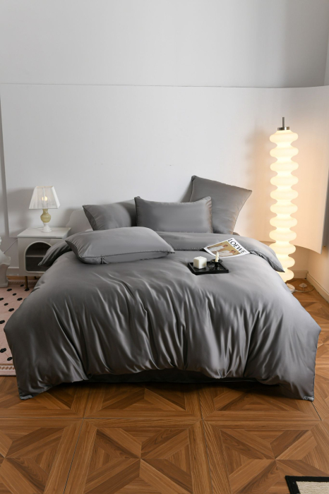 Lenjerie De Pat Premium Din Matase 6 Piese - Gri [17]
