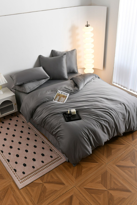 Lenjerie De Pat Premium Din Matase 6 Piese - Gri [11]