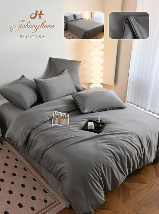 Lenjerie De Pat Premium Din Matase 6 Piese - Gri [1]