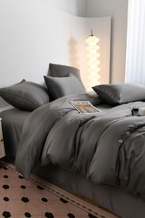 Lenjerie De Pat Premium Din Matase 6 Piese - Gri [9]