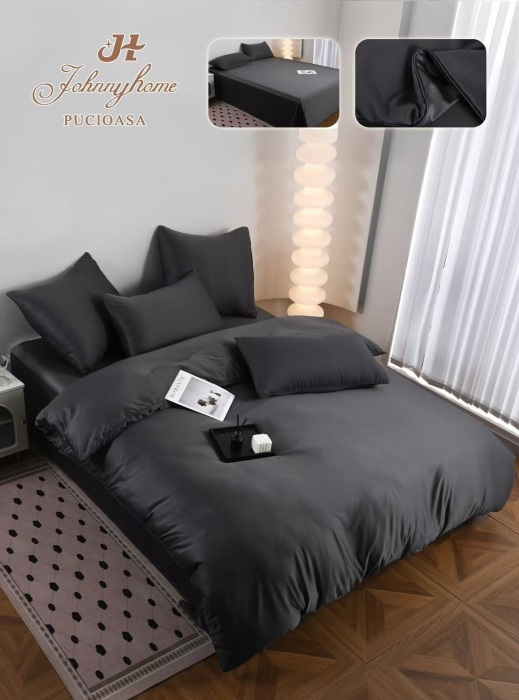 Lenjerie De Pat Premium Din Matase 6 Piese - Gri Antracit [14]