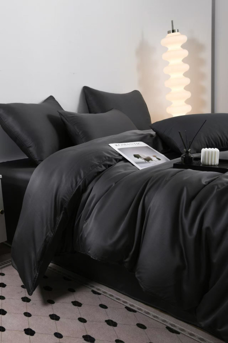 Lenjerie De Pat Premium Din Matase 6 Piese - Gri Antracit [4]