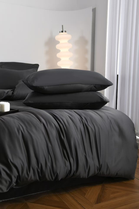 Lenjerie De Pat Premium Din Matase 6 Piese - Gri Antracit [12]