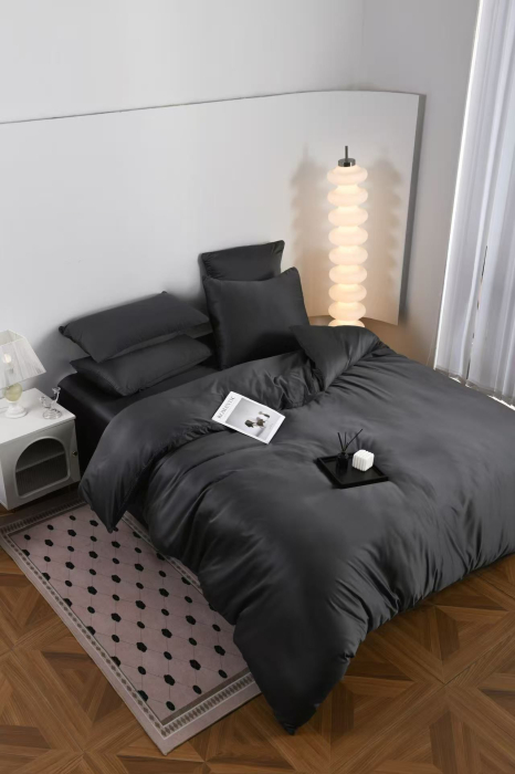 Lenjerie De Pat Premium Din Matase 6 Piese - Gri Antracit [7]