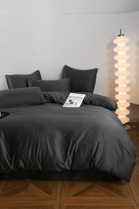 Lenjerie De Pat Premium Din Matase 6 Piese - Gri Antracit [3]
