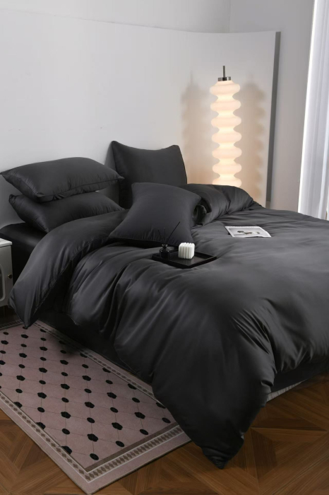 Lenjerie De Pat Premium Din Matase 6 Piese - Gri Antracit [15]