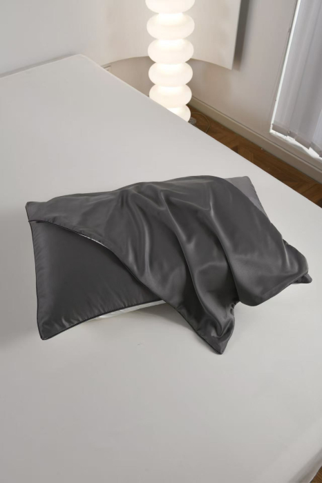 Lenjerie De Pat Premium Din Matase 6 Piese - Gri Cu Gri Deschis [8]