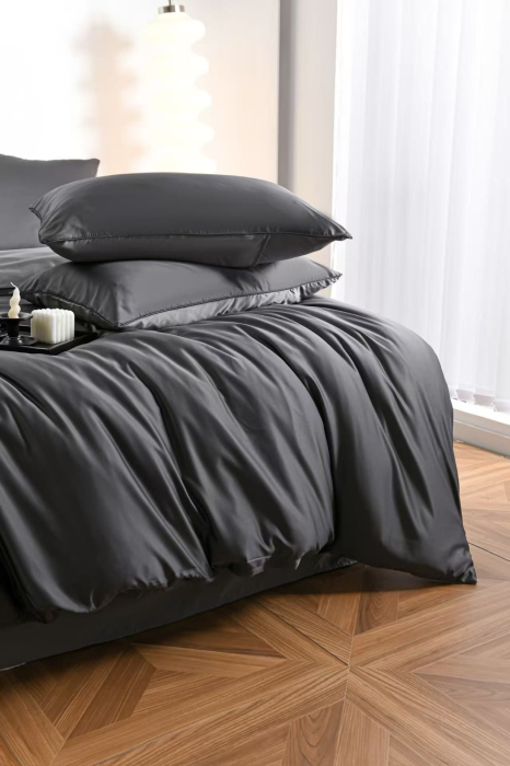 Lenjerie De Pat Premium Din Matase 6 Piese - Gri Inchis Si Gri Deschis [4]