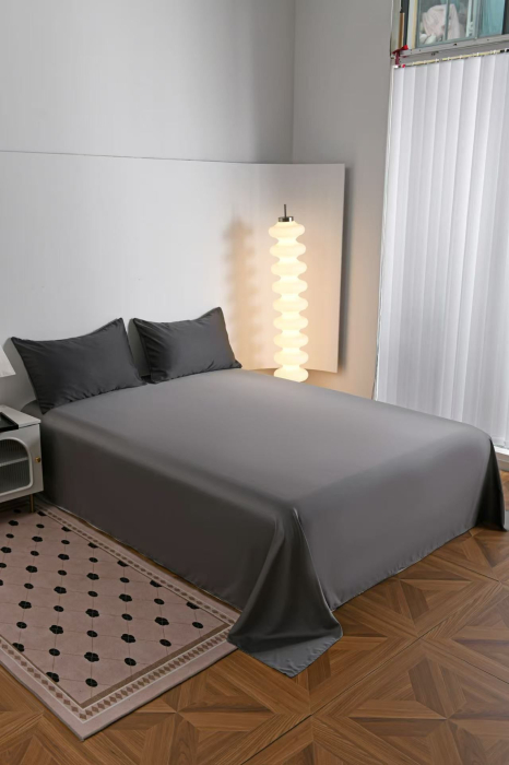 Lenjerie De Pat Premium Din Matase 6 Piese - Gri Inchis Si Gri Deschis [11]