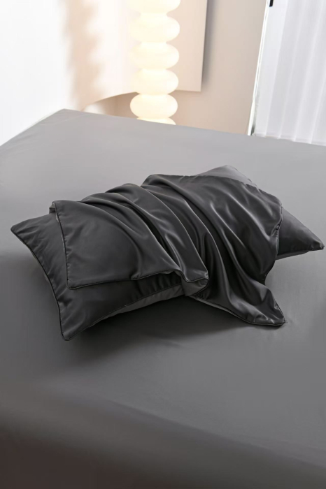 Lenjerie De Pat Premium Din Matase 6 Piese - Gri Inchis Si Gri Deschis [3]