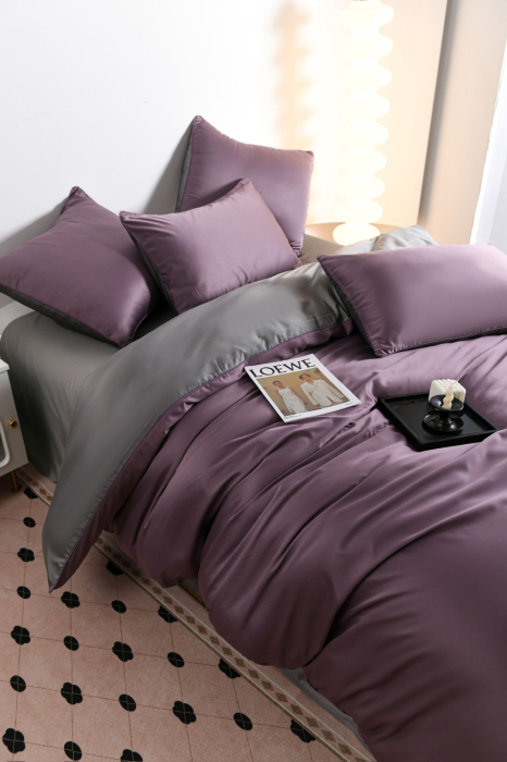 Lenjerie De Pat Premium Din Matase 6 Piese - Gri Si Violet [18]