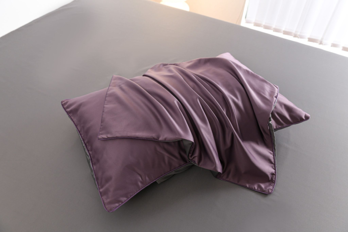 Lenjerie De Pat Premium Din Matase 6 Piese - Gri Si Violet [13]