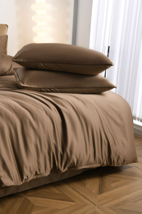 Lenjerie De Pat Premium Din Matase 6 Piese - Maro [2]