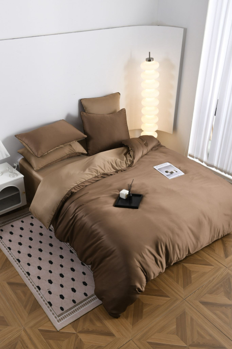 Lenjerie De Pat Premium Din Matase 6 Piese - Maro [12]