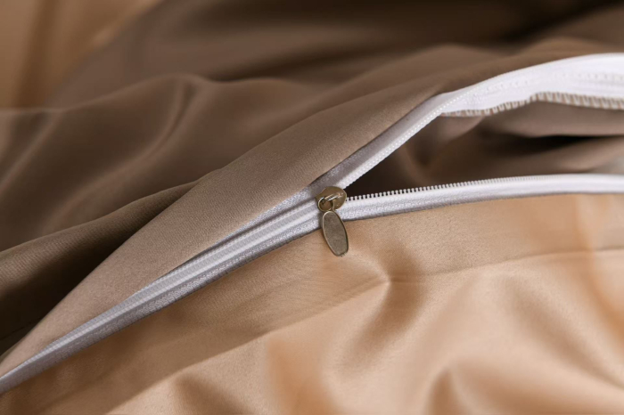 Lenjerie De Pat Premium Din Matase 6 Piese - Maro Si Bej [6]