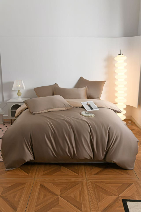 Lenjerie De Pat Premium Din Matase 6 Piese - Maro Si Bej [15]