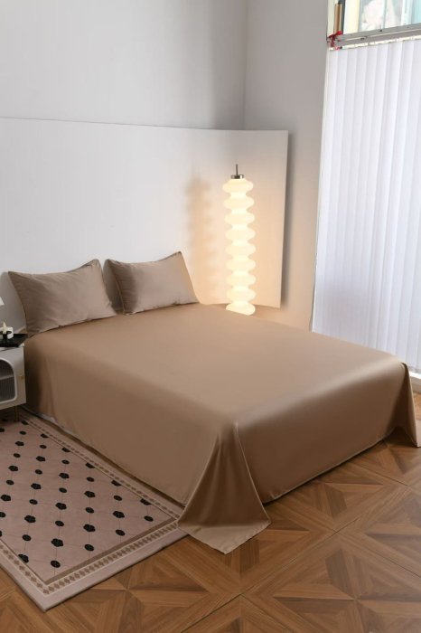 Lenjerie De Pat Premium Din Matase 6 Piese - Maro Si Bej [7]