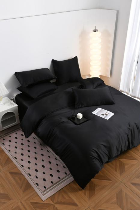 Lenjerie De Pat Premium Din Matase 6 Piese - Negru [13]