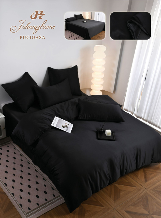 Lenjerie De Pat Premium Din Matase 6 Piese - Negru [15]