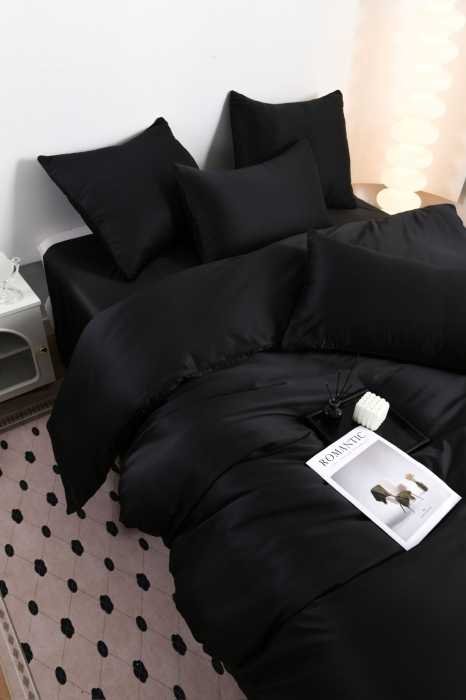 Lenjerie De Pat Premium Din Matase 6 Piese - Negru [17]