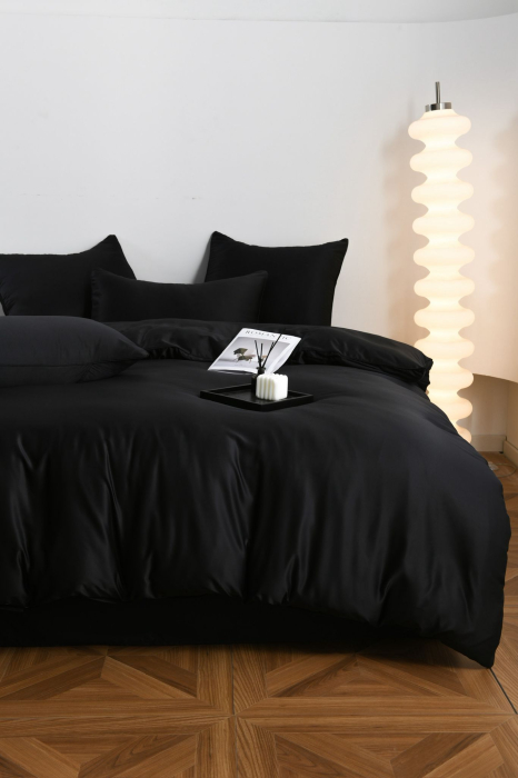 Lenjerie De Pat Premium Din Matase 6 Piese - Negru [4]