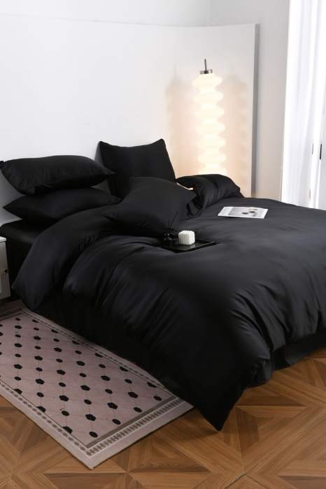 Lenjerie De Pat Premium Din Matase 6 Piese - Negru [3]