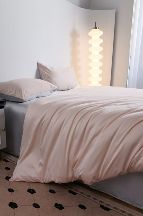 Lenjerie De Pat Premium Din Matase 6 Piese - Somon Cu Gri Deschis [3]