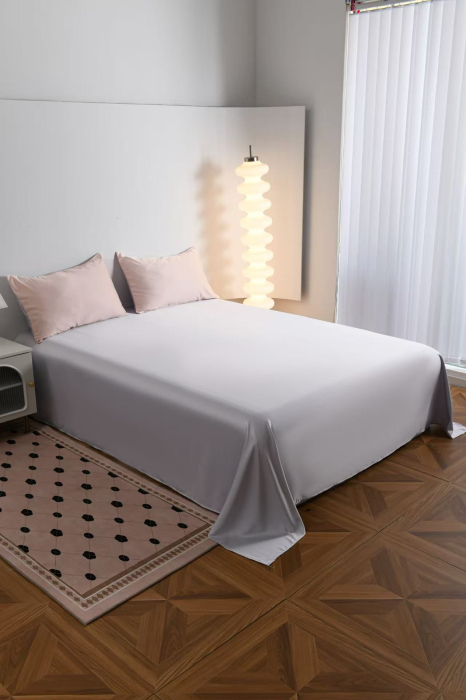 Lenjerie De Pat Premium Din Matase 6 Piese - Somon Cu Gri Deschis [19]