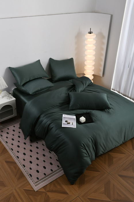 Lenjerie De Pat Premium Din Matase 6 Piese - Verde [8]
