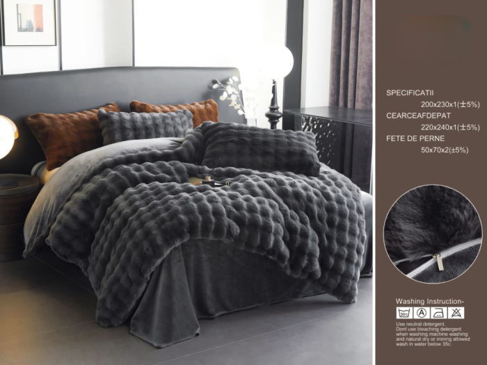 Lenjerie De Pat Pufoasa Blana Artificiala Rabbit - Iepure Cenusiu [1]