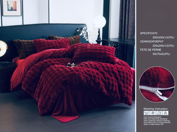 Lenjerie De Pat Pufoasa Blana Artificiala Rabbit - Iepure Rosu [1]