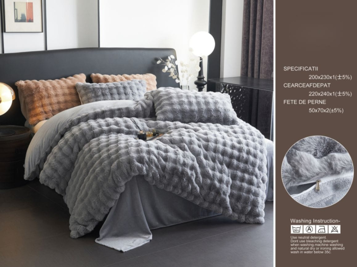 Lenjerie De Pat Pufoasa Blana Artificiala Rabbit - Iepure Gri [1]