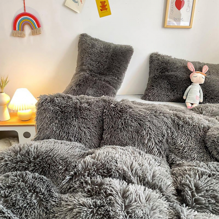 Lenjerie De Pat Pufoasa FLUFFY - Gri [9]