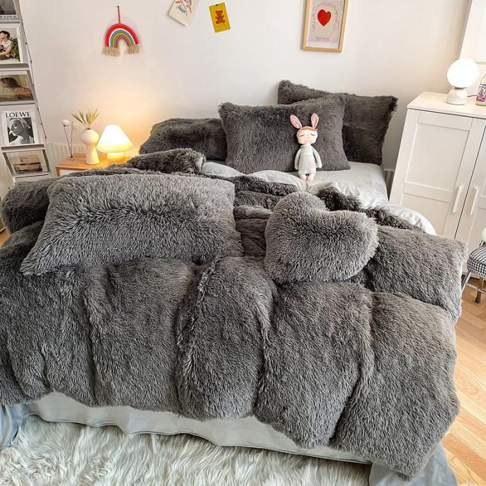 Lenjerie De Pat Pufoasa FLUFFY - Gri [8]