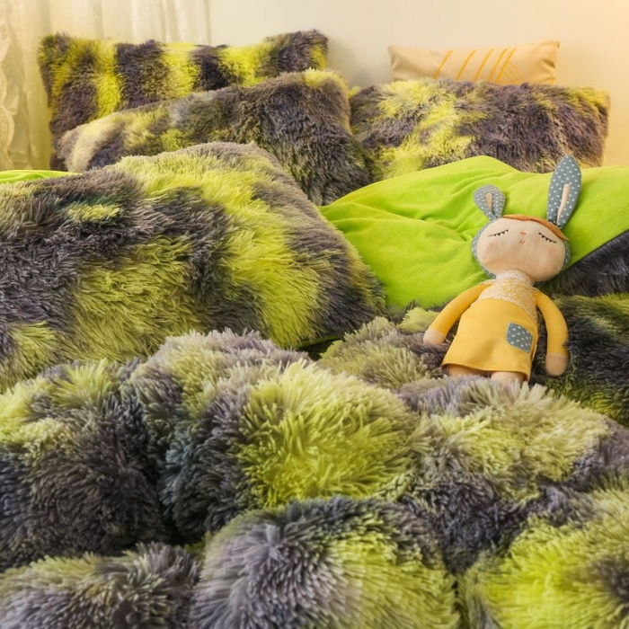 Lenjerie De Pat Pufoasa FLUFFY - Gri & Verde [7]