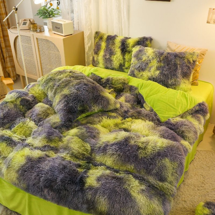 Lenjerie De Pat Pufoasa FLUFFY - Gri & Verde [4]