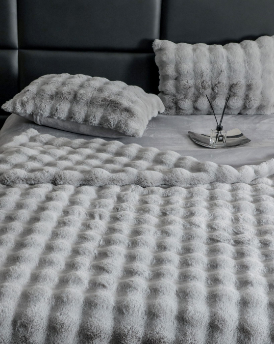 Lenjerie De Pat Pufoasa Blana Artificiala Rabbit - Iepure Luxury Edition - Gri [3]